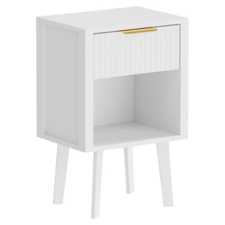 Moderný nočný stolík biely, so zásuvkou a poličkou