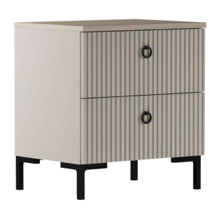 Dizajnový nočný stolík 2S, sivohnedá Taupe, dub silverjack, 2 zásuvky