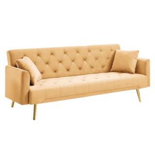 Luxusná rozkladacia pohovka, horčicová látka s gold chróm nožičkami