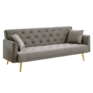 Luxusná rozkladacia pohovka, sivohnedá Taupe látka s gold chróm nožičkami