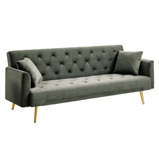 Luxusná rozkladacia pohovka, tmavo zelená látka s gold chróm nožičkami