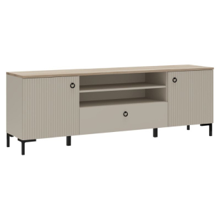 Dizajnový TV stolík 2D1S, sivohnedá Taupe, dub silverjack