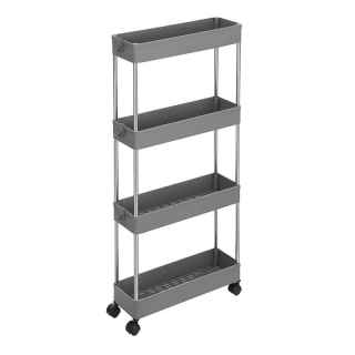 Pojazdný úložný vozík sivý, so 4 policami