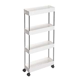 Pojazdný úložný vozík, biely, so 4 policami