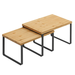 Set poličiek, bambus, čierny kov