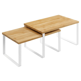 Set poličiek, bambus, biely kov