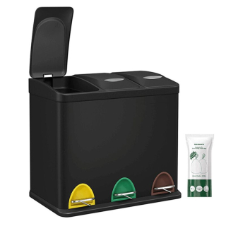 Odpadkový kôš, čierny, s pedálmi, 3×8 l