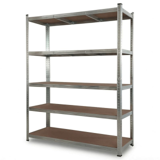 Regál kovový, 120cm, strieborný, s MDF policami, 5 úrovní