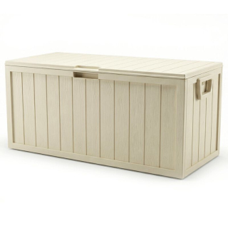 Zahradní úložný box, plast, béžový, 280 l, s dekorom dreva