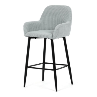 Moderná barová stolička, modrá manšestrová látka