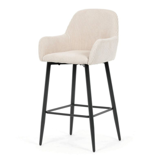 Moderná barová stolička, béžová manšestrová látka
