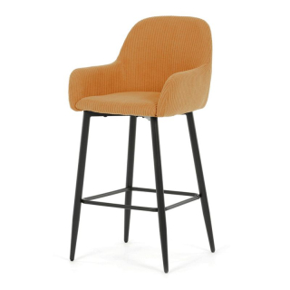 Moderná barová stolička, žltá manšestrová látka