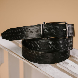 Kožený opasok s dekorom a automatickou prackou – BLACK CLOSE, limitovaná edícia, čierny