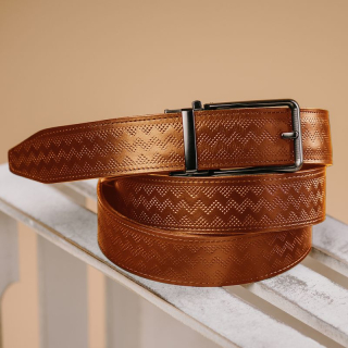 Kožený opasok s dekorom a automatickou prackou – BLACK CLOSE, limitovaná edícia, koňakový