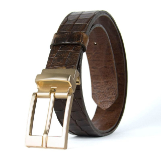 Kožený opasok s dezénom AURELIA CROCO, šírka 3,3 cm, Tmavo hnedý