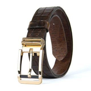 Kožený opasok s dezénom IRON VEIL CROCO, šírka 3,3 cm, Tmavo hnedý