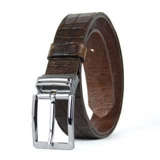 Kožený opasok s dezénom OBSIDIAN CROCO, šírka 3,3 cm, Tmavo hnedý