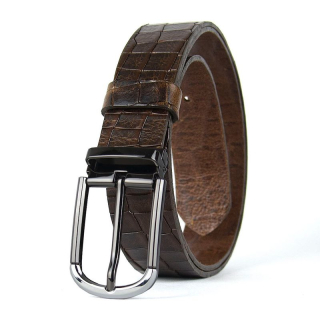 Kožený opasok s dezénom ONYX EDGE CROCO, šírka 3,3 cm, Tmavo hnedý