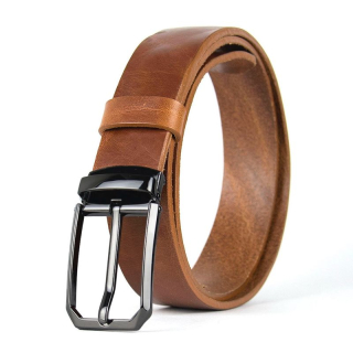 Kožený opasok s dezénom PLATINUM, šírka 3,3 cm, hnedý