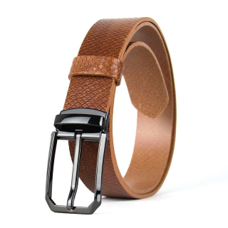 Kožený opasok s dezénom PLATINUM SNAKE, šírka 3,3 cm, hnedý