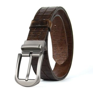 Kožený opasok s dezénom STEEL NOVA CROCO, šírka 3,3 cm, Tmavo hnedý