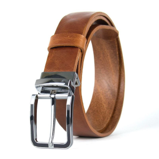 Kožený opasok s dezénom STRIKE, šírka 3,3 cm, hnedý