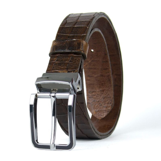 Kožený opasok s dezénom STRIKE CROCO, šírka 3,3 cm, Tmavo hnedý