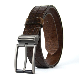 Kožený opasok s dezénom TITAN SHADOW CROCO, šírka 3,3 cm, Tmavo hnedý