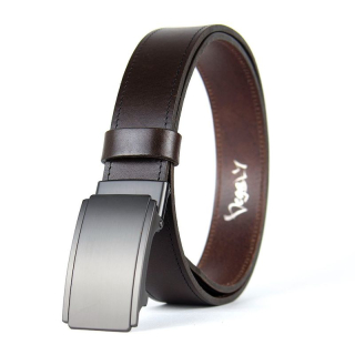 Kožený opasok MIDNIGHT s brzdovou prackou, 3,5 cm, Tmavo hnedý