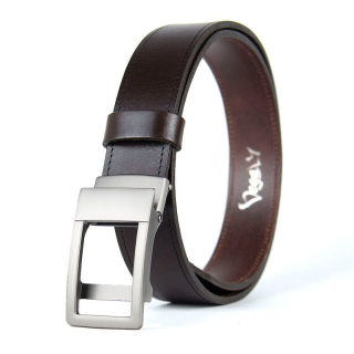 Kožený opasok NICKEL AXIS s brzdovou prackou, 3,5 cm, Tmavo hnedý