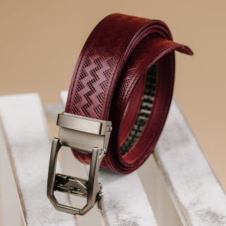 Kožený opasok NICKEL GAP bordový, automatická pracka, limitovaná edícia