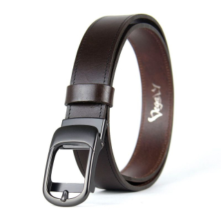 Kožený opasok PEARL FLOW 3,5 cm, brzdová pracka bez dierok, Tmavo hnedý