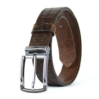 Kožený opasok s dezénom SILVERLINE CROCO, šírka 3,3 cm, Tmavo hnedý