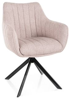 Otočná jedálenská stolička s lakťovými opierkami, svetlá béžová látka