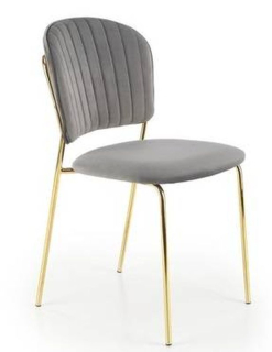 Elegantná jedálenská stolička, zlatá, sivá zamatová látka