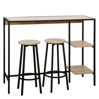 Barový set 1+2 v industriálnom štýle, dub a čierny kov