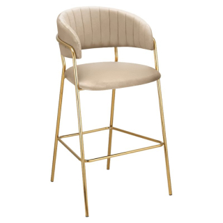Dizajnová barová stolička béžová Velvet látka so zlatými nohami