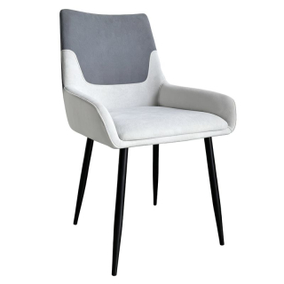 Jedálenská stolička tmavosivá a svetlosivá látka s čiernymi kovovými nohami