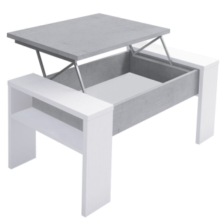 Konferenčný stolík s odkladacím priestorom, biely, betón