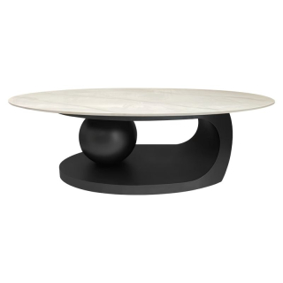 Luxusný konferenčný stolík, s imitáciou mramoru, čierno-biely