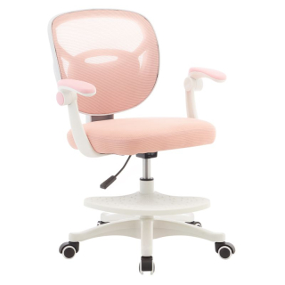 Otočná stolička, ružová sieťovina, biela, s podnožkou