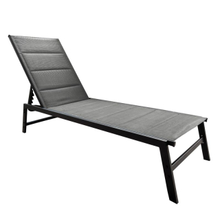 Polohovacie záhradné lehátko, sivá látka, čierny kov