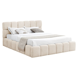 Manželská posteľ 160 s úložným priestorom, roštom a čalúneným čelom, béžová Bouclé látka
