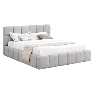 Manželská posteľ 160 s úložným priestorom, roštom a čalúneným čelom, sivá Bouclé látka