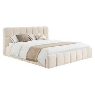 Manželská posteľ 180 s roštom, béžová látka Bouclé