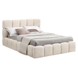 Posteľ 140 s roštom a úložným priestorom, béžová látka Bouclé