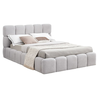 Posteľ 140 s roštom a úložným priestorom, sivá látka Bouclé