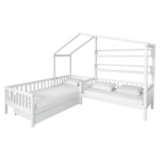 Montessori posteľ pre 2 deti 90x200 + 70x140 s roštom, biela