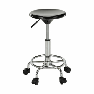 Stolička-taburet, čierny plast, chróm