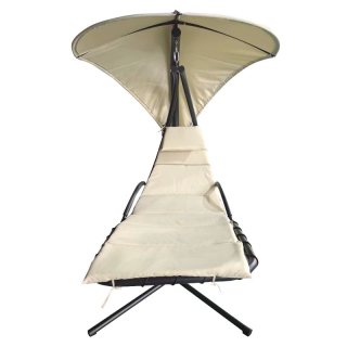 Záhradné hojdacie kreslo, béžová látka, čierny kov